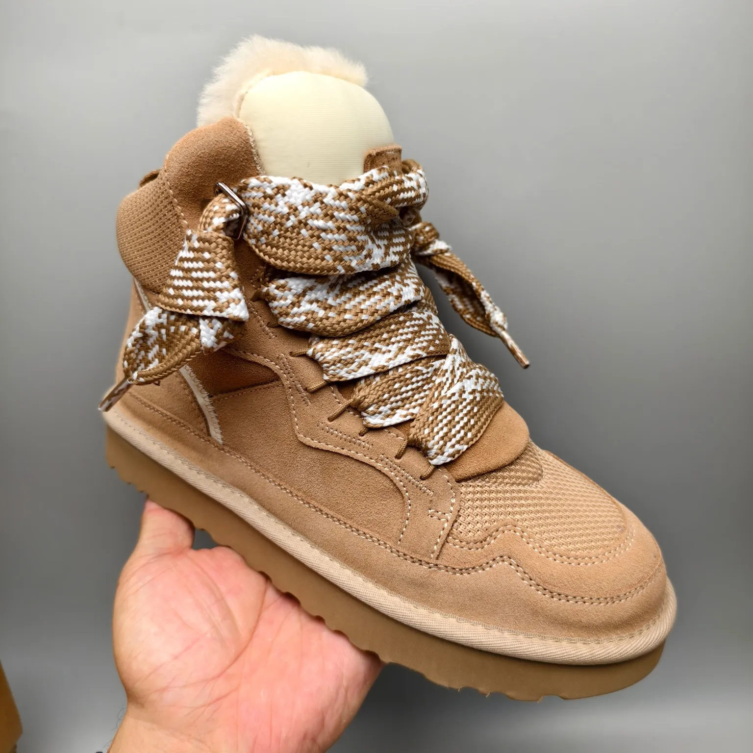 💰640 UGG sheepskin all-in-one snow boots 5390 wide lace breathable mesh casual boots Color: Maroon Black Sand Size: 35-41